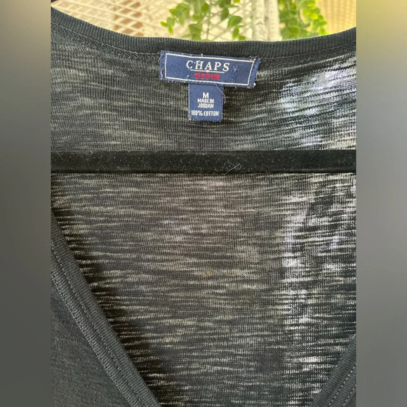 Chaps Size Medium 100% Cotton Button Up Black V Neck Long Sleeve Preppy Cardigan - Picture 3 of 10